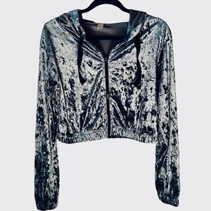 Forever 21 Metallic Blue Cropped Hoodie S